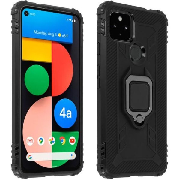 Google Pixel 4A 5G -kotelo Kova Iskunkestävä metallirengas Tukivideo Musta Musta