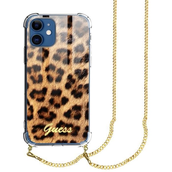 iPhone 12 ja 12 Pro -kotelo, jossa Leopard Pattern Neck Chain Guess Orange