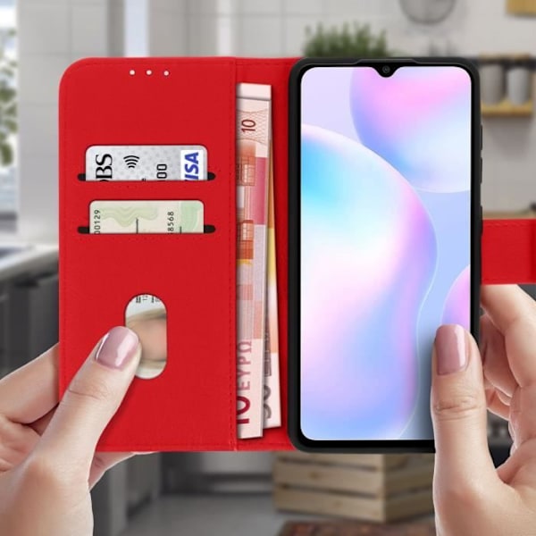 Suojakuori - AVIZAR - Xiaomi Redmi 9A - Punainen - Korttipidike - Video- tukipotku Röd