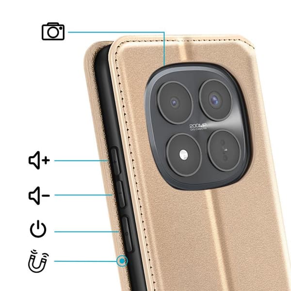 Folio-etui til Redmi Note 15 Pro Plus 5G med kortlomme og guld støttefunktion Gul