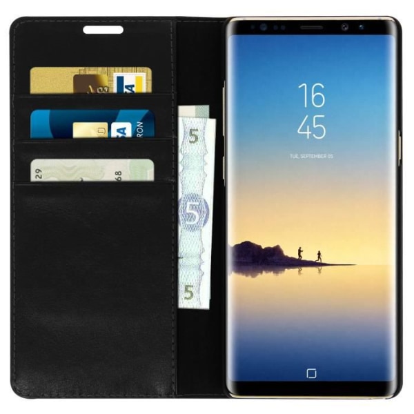 Plånboksfodral i läder - AVIZAR - Galaxy Note 8 - Svart - Helt skydd - Ställfunktion Svart