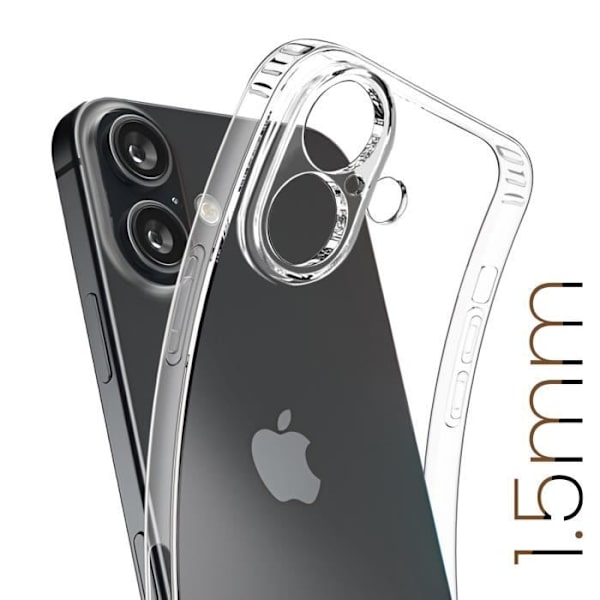 Fodral till iPhone 16 - AVIZAR - Genomskinlig - Tjocklek 1,5 mm - Skyddad kamera Transparent