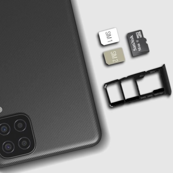 SIM-kortskuffe - Samsung - Galaxy A12 - 2x Nano SIM - 1x Micro SD - Sort Svart