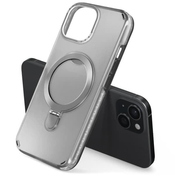 MagSafe Cover - Stødabsorberende - iPhone 15 Plus og 14 Plus - Foldestøtte - Sort - Bimateriale Svart