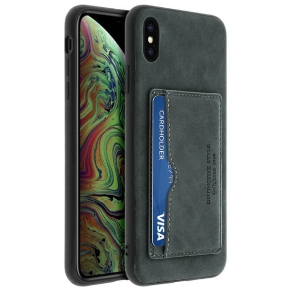 iPhone XS Max-fodral - Stötskydd - Ekologisk läder - Kortfack - Videoställ - Mörkgrå Blå