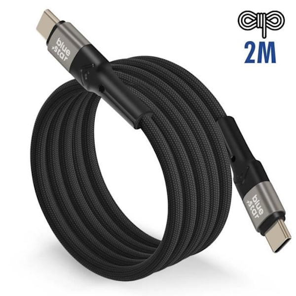 USB C-kabel - BLUESTAR - 60W modell - Längd 2m - Snabbladdning - Flätad nylon Svart