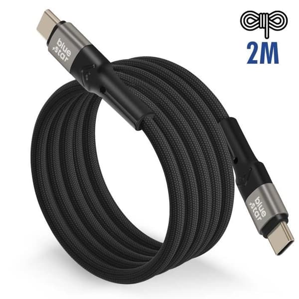 USB C-kabel - BLUESTAR - Modell 60W - 2m - Snabbladdning - Flätad nylon Svart