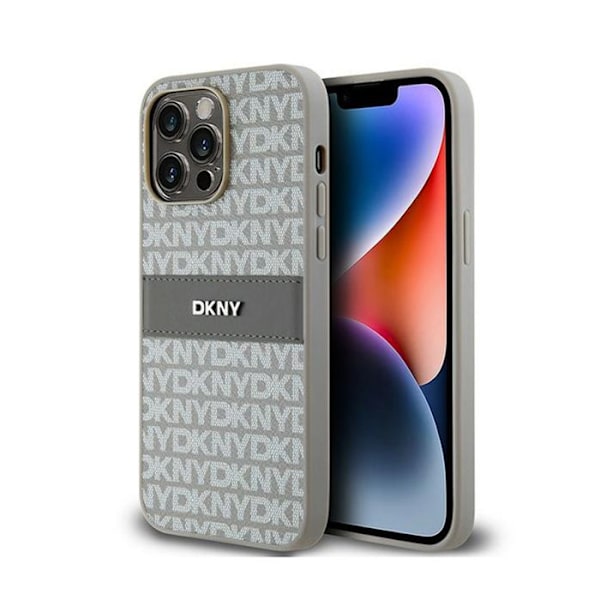 DKNY Læder Mono Stripe & Metal Logo - iPhone 14 Pro Cover (beige)