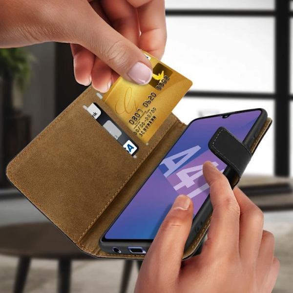 Samsung Galaxy A41 - AVIZAR - Aitoa Nahkaa - 2 Korttipaikkaa - Tukiominaisuus - Musta Svart