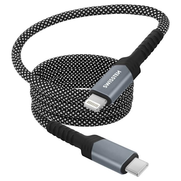 USB-C till Lightning-kabel 27W Automatisk lindningslängd 1m Swissten Black