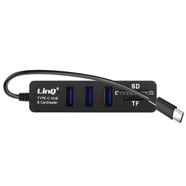 5 i 1 USB-C Hub: 3 USB-porte, SD-kortlæser - Micro-SD LinQ Sort