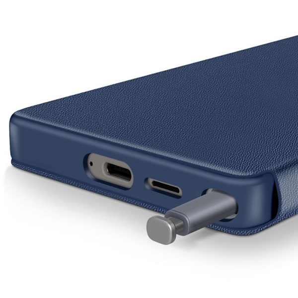 Skinnfodral för Galaxy S25 Ultra med fönster och kortfack i midnattsblå Blå