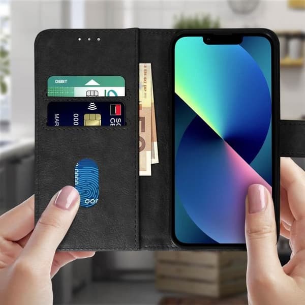 Hus - Apple - iPhone 13 - Folio-cover - Læder - Sort - Video ståfunktion Svart