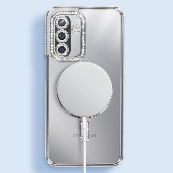 Skydd för Galaxy A17 Kompatibel med MagSafe med Silver Strassad Kant Grå