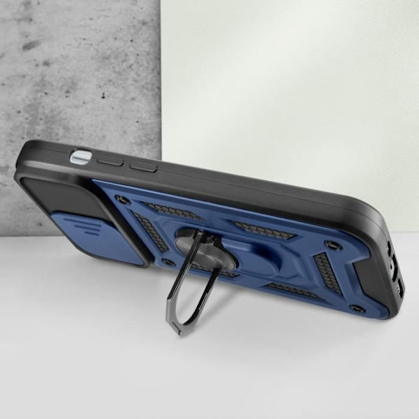 Coque til iPhone 15 - MAYAXESS - Ring Holder Skydel Kamera - Blå - Stødabsorberende - Bi-materiale Blå