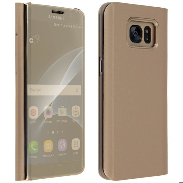 Galaxy S7 Edge Case Flip Cover Gold Mirror - Jalustatoiminto Guld
