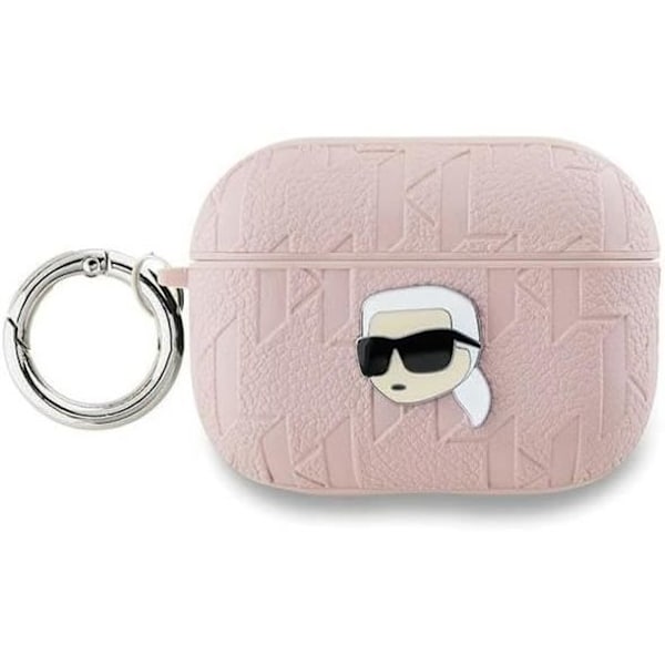 Coque AirPods Pro 2 - Karl Lagerfeld - Monogram Karl Head - Eco-läder - Rosa - Semi-hård Rosa