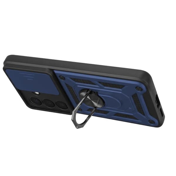 Coque Anneau för Galaxy S26 med Skjutbart Kameraskydd Stötsäker Mayaxess Mörkblå Blå