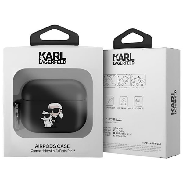 Cover til AirPods Pro 2 - KARL LAGERFELD - Stødabsorberende Blød med Ring - Sort Svart