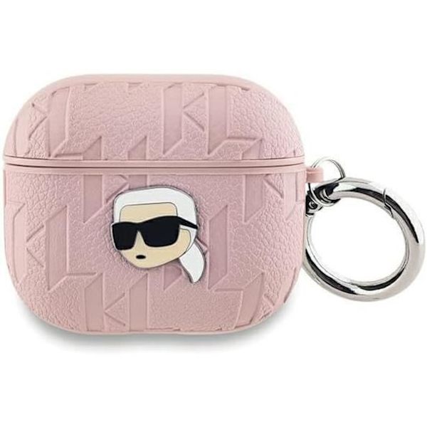 Coque AirPods 3 - Karl Lagerfeld - Monogram Karl Head - Eco-læder - Rosa - Blød Rosa