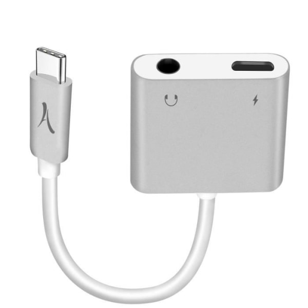 Adapter USB-C Ljud och ladda till USB-C / Jack 3,5 mm hona Akashi Silver Grey