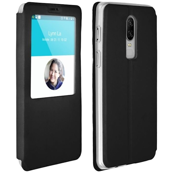 Skal - AVIZAR - OnePlus 6 - Ekologiskt läder - Hårt skal - Fönsterklaff svart