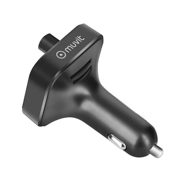 Bluetooth FM-sender - MUVIT - Cigarettænder - USB 3.0 og USB-C-port - Integreret mikrofon - Håndfri Svart