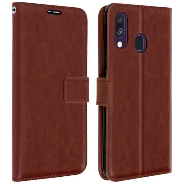 Housse Portefeuille - AVIZAR - Galaxy A40 - Øko-læder - Brun - Video Support kastanj