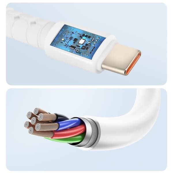 USB til USB-C kabel - LINQ - Hurtig opladning 5A - Længde 1.2m - Hvid - Hurtig synkronisering Vit