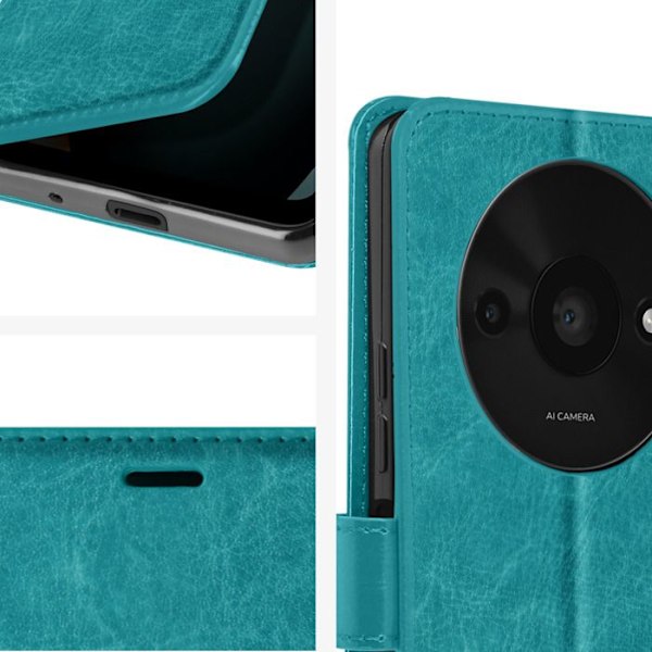 Kotelo Xiaomi Redmi A3:lle - MAYAXESS - Lompakkoteline rannehihnalla - Turkoosi Blå