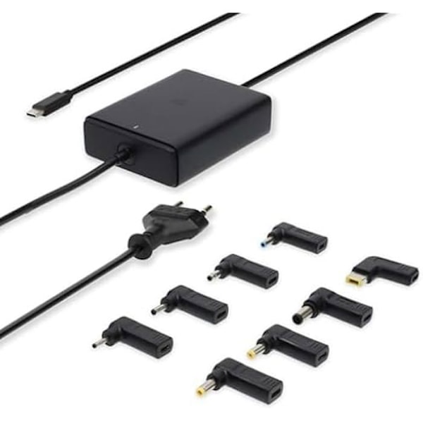 Adapter til bærbar computer - NEDIS - 100 W - GaN - USB-C - 8 stik inkluderet Sort