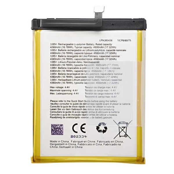 Interna batteri til Crosscall Stellar X5 4500mAh model LPN385436 Sort Svart