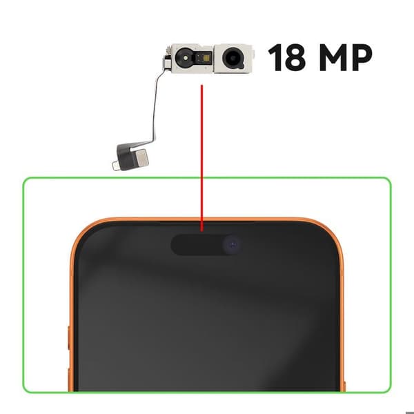 Frontkamera 18MP til iPhone 17 Pro med Infrarøde Sensorer Sort / Sølv