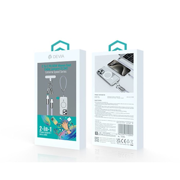 Lårrem til håndled med USB-C USB-C kabel 60W ultra holdbar Devia lilla Lila