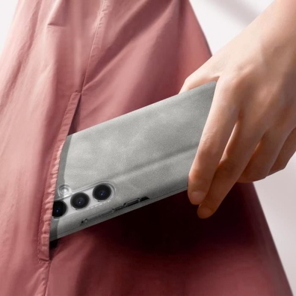 Fodral till Samsung Galaxy S24 - AVIZAR - Korthållarklaff Grått Nappa eko-läder Grå