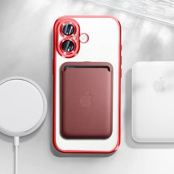 MagSafe-skal - AVIZAR - iPhone 16 Plus - Silikon - Kromad Kontur - Kameraskydd Röd