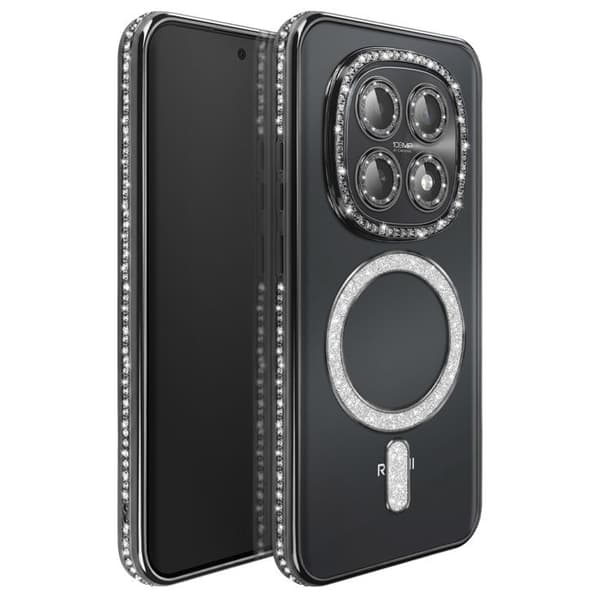 Cover til Redmi Note 15 Kompatibel med MagSafe med Sort Rhinestone Kant Svart
