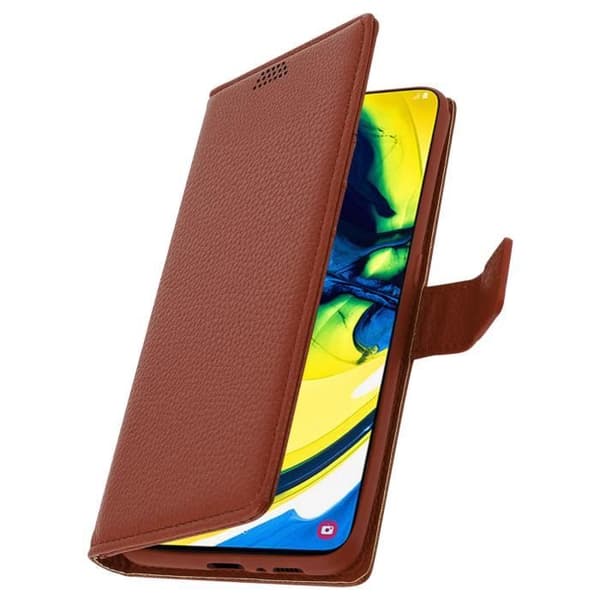 Kansi Samsung Galaxy A80 Folio Case Soft Touch Support Video Brown brun