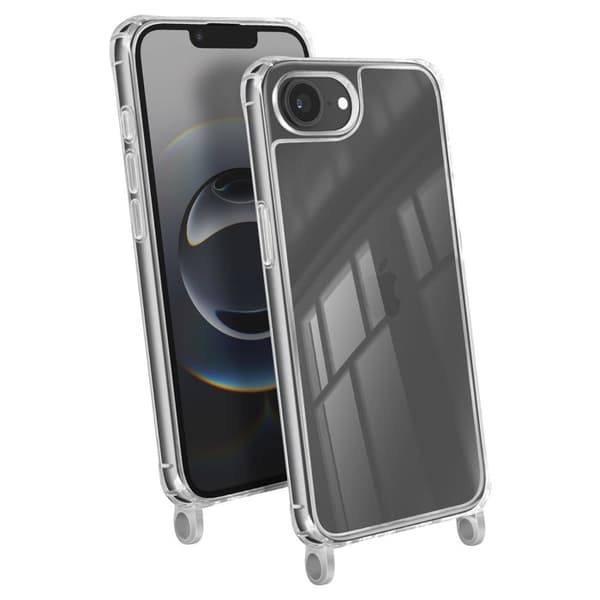 Siliconfodral för iPhone 17e med 70 cm flätad nylonrem, transparent Vit