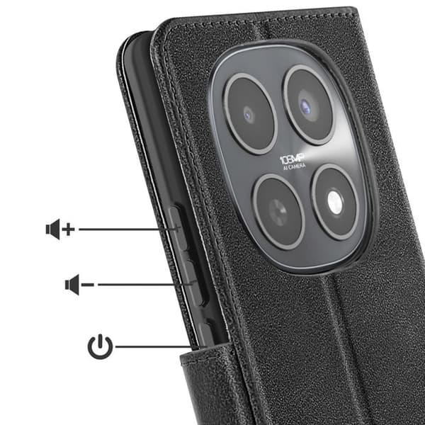 Etui til Redmi Note 15 5G Læderlook med Kortlomme og Stativfunktion Sort Svart