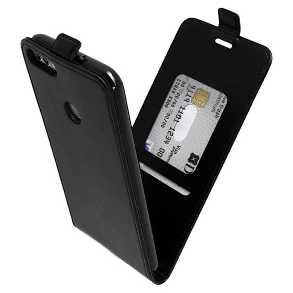 Etui Huawei P Smart - AVIZAR - Vertikal Flip Fodral - Silikon gel - Ekologiskt läder - Svart Svart