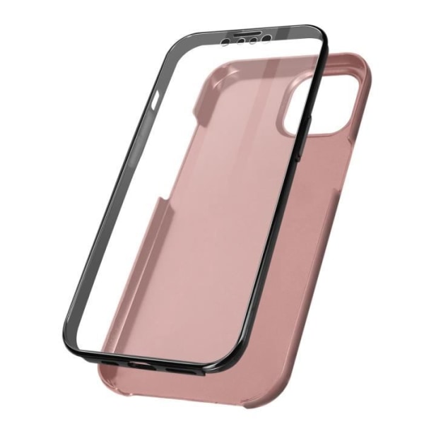 iPhone 13 Pro Max etui, hårdt ryg, rosa guld og blødt gennemsigtigt pink foran