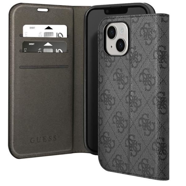 Lyxfodral till iPhone 14 Plus Elegant designkorthållare 4G Guess Pattern Black Svart