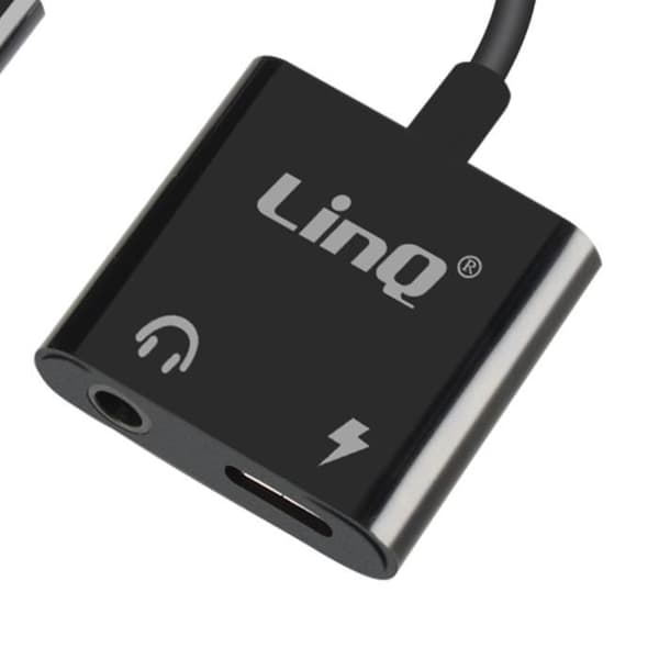 USB-C-adapter - LinQ - Ljudjack 3.5mm - USB-C-laddning - Ljudlyssning - Hörlurskontroller