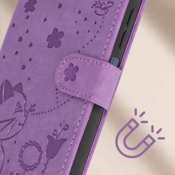 Cat Wallet Case för Xiaomi Redmi A3 - AVIZAR - Lila - Halvstyv - Syntet - Flik - Blank Lila