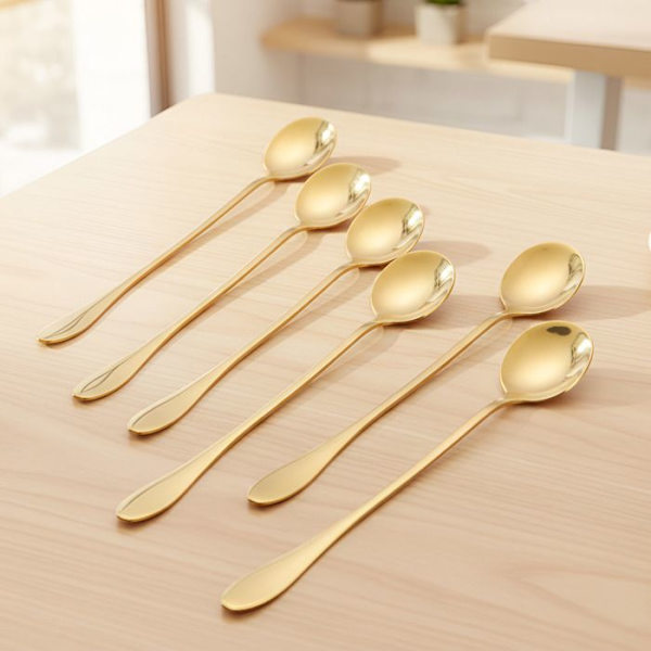 Longdrink Ske - CHEFFINGER - Sæt af 6 - Rustfrit Stål i Guld - Elegant Design - Rustresistente Gul