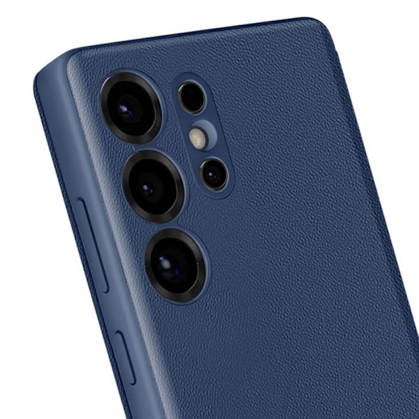 Skinnfodral för Galaxy S25 Ultra med fönster och kortfack i midnattsblå Blå