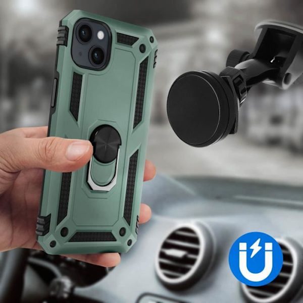 iPhone 15 suojakuori - AVIZAR - ArmoRing - Iskunkestävä - Magneettisormus - Vihreä Grön