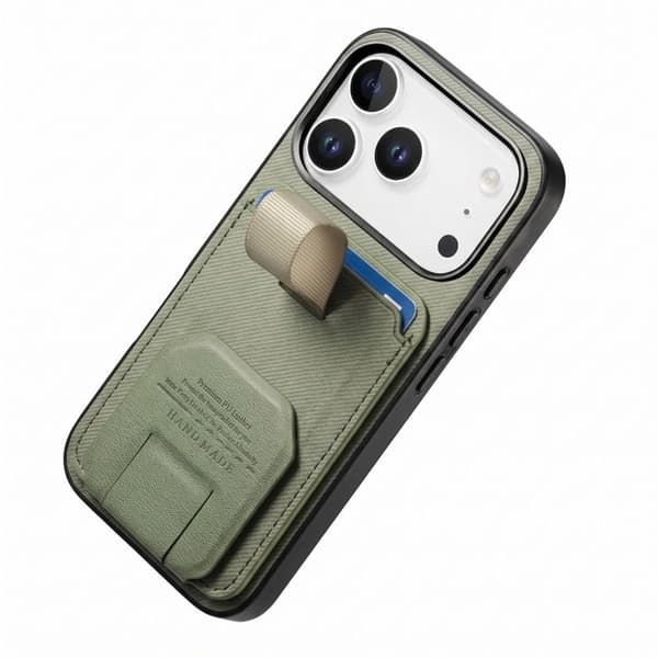 iPhone 17 Pro Max Fodral med Tyg Effekt och Stöd samt Kortfack Grön Grön