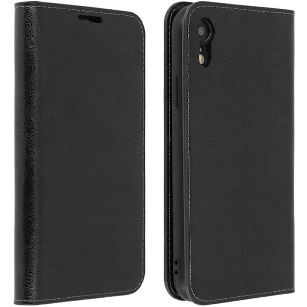 iPhone XR-fodral - Äkta läder - Svart - Plånbok - Videostöd - Kortfack Svart